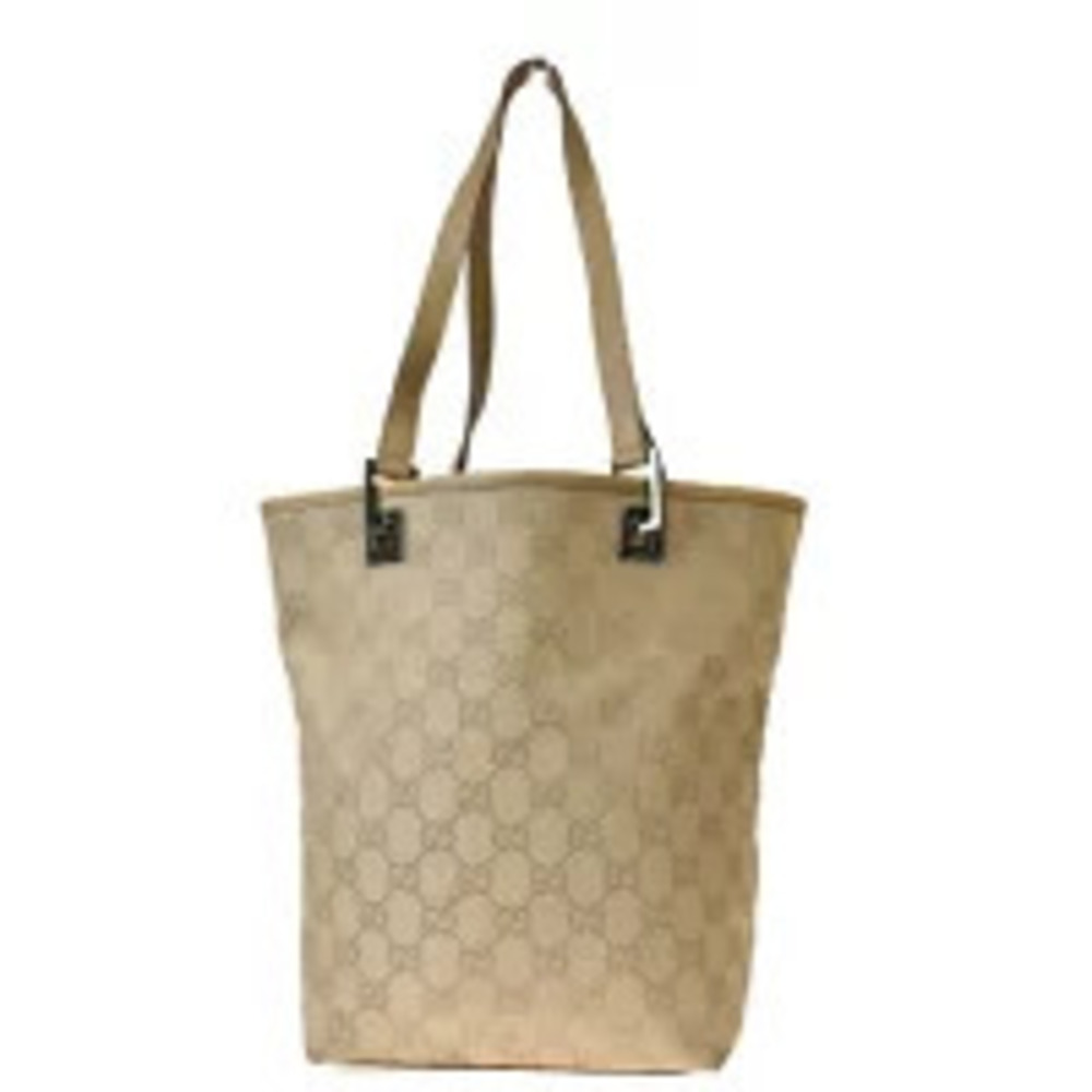 Gucci Tote Bag Shoulder Handbag GG Beige Canvas Leather